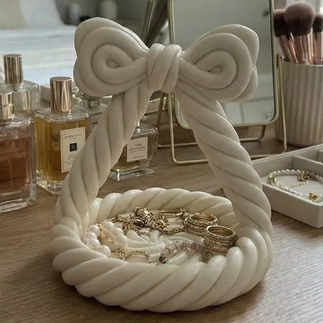 3D Printed Charming Bow Jewelry Tray - Twisted Hemp Rope Storage Tray, 
pink