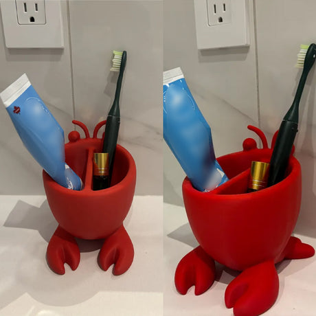 3D-printed crab-shaped toiletries storage box, red.