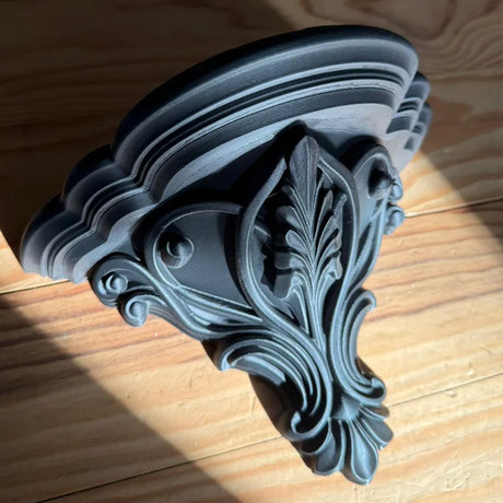 3D Printed Art Nouveau Corner Shelf - Decorative Stand, Black