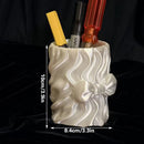 Sweet Bow Silk Pen Holder, White Silk