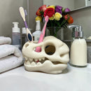 3D-printed dinosaur skull toothbrush holder, white