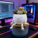 3D-printed sitting flower pot, white