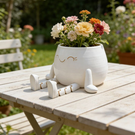 3D-printed sitting flower pot, white