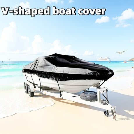 Trailerable Boat Cover – Heavy Duty Waterproof Tarp with Storage Bag, Designed for V-Hull, Fish & Ski, Runabout, Bass & Fishing Boats,17-20FTBlack