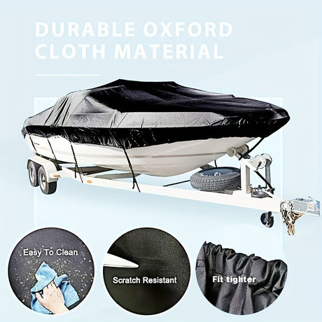 Trailerable Boat Cover – Heavy Duty Waterproof Tarp with Storage Bag, Designed for V-Hull, Fish & Ski, Runabout, Bass & Fishing Boats,21-24FTBlack