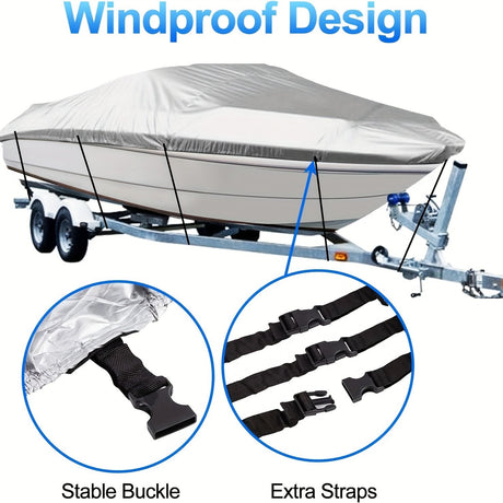 Trailerable Boat Cover – 600DHeavy Duty Waterproof Tarp with Storage Bag, Designed for V-Hull, Fish & Ski, Runabout, Bass & Fishing Boats,20-22FTBlack