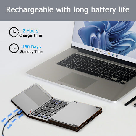 Foldable Bluetooth Keyboard with Touchpad, Wireless Portable Keyboard, Ultra Slim Rechargeable Folding Keyboard with Full-Size Keys for iOS Android Windows Laptop Tablet PC,Black