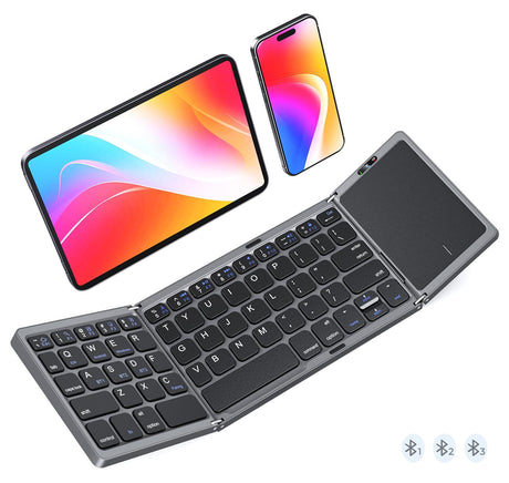 Foldable Bluetooth Keyboard with Touchpad, Wireless Portable Keyboard, Ultra Slim Rechargeable Folding Keyboard with Full-Size Keys for iOS Android Windows Laptop Tablet PC,Black