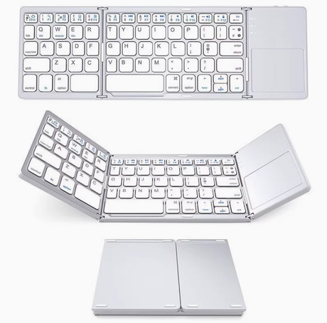 Foldable Bluetooth Keyboard with Touchpad, Wireless Portable Keyboard, Ultra Slim Rechargeable Folding Keyboard with Full-Size Keys for iOS Android Windows Laptop Tablet PC,Silver