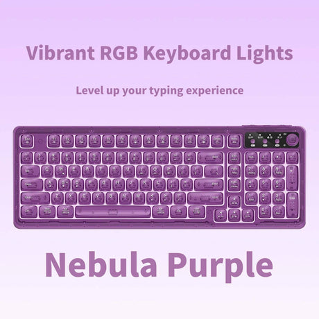 Tri-Mode Wireless Mechanical Keyboard, Bluetooth 5.0/2.4G/USB-C, 96% Layout RGB Backlit Keyboard, Hot Swappable Quiet Switch, Programmable Keys, Multi-Device for PC Mac iOS Android,Nebula Purple
