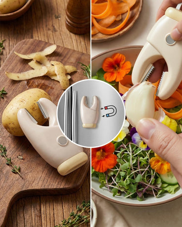 2-Pack 2-in-1 Stainless Steel Garlic Peeler Skin Remover, Multifunctional Efficient Vegetable Peeler for Carrots, Ginger, Kitchen Tool That Avoids Garlic Smell on Your Hands（Beige）