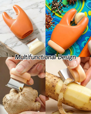 2-Pack 2-in-1 Stainless Steel Garlic Peeler Skin Remover, Multifunctional Efficient Vegetable Peeler for Carrots, Ginger, Kitchen Tool That Avoids Garlic Smell on Your Hands（Orange）