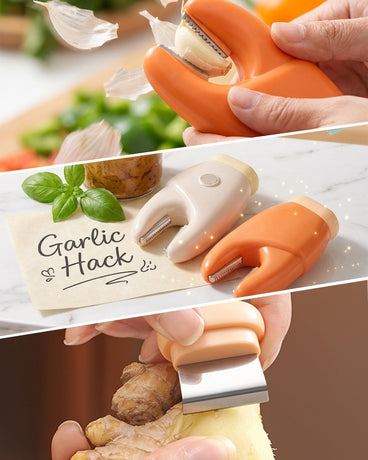 2-Pack 2-in-1 Stainless Steel Garlic Peeler Skin Remover, Multifunctional Efficient Vegetable Peeler for Carrots, Ginger, Kitchen Tool That Avoids Garlic Smell on Your Hands（Orange）