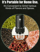 Black electric coffee grinder, automatic spice grinder, rechargeable, salt grinder, pepper grinder, adjustable coarseness, detachable design, kitchen tool.