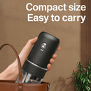 Black electric coffee grinder, automatic spice grinder, rechargeable, salt grinder, pepper grinder, adjustable coarseness, detachable design, kitchen tool.