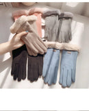 Women's Minimalist Solid Color Touchscreen Gloves, Elegant Modern Windproof Warm Riding, Fuzzy Gloves for Fall & Winter
