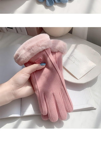 Women's Minimalist Solid Color Touchscreen Gloves, Elegant Modern Windproof Warm Riding, Fuzzy Gloves for Fall & Winter