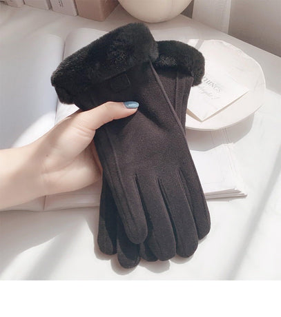 Women's Minimalist Solid Color Touchscreen Gloves, Elegant Modern Windproof Warm Riding, Fuzzy Gloves for Fall & Winter