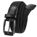 Unisex stretch black woven canvas belt with pin buckle, suitable for jeans, casual pants, shorts and casual wear.
