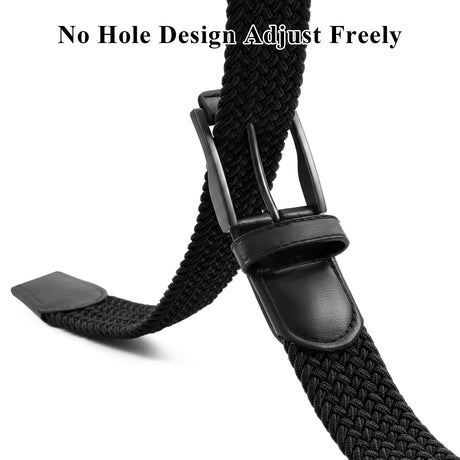 Unisex stretch black woven canvas belt with pin buckle, suitable for jeans, casual pants, shorts and casual wear.