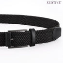 Unisex stretch black woven canvas belt with pin buckle, suitable for jeans, casual pants, shorts and casual wear.