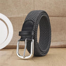Unisex stretch grey woven canvas belt with pin buckle, suitable for jeans, casual pants, shorts and casual wear.