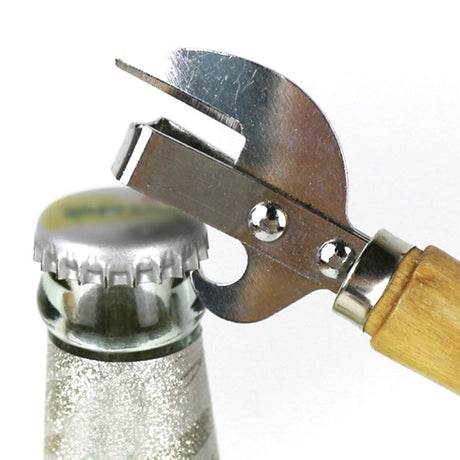 Manual Can Opener, Wooden Material Stainless Steel Bottle Opener Manual with Wooden Handle, Easy Open Multifunctional Side Cut Traditional Stab Can & Tin Opener for Kitchen Camping Traveling