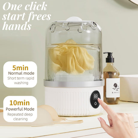 White portable mini washing machine, suitable for underwear, socks, baby clothes - rechargeable cordless compact washing machine, suitable for small loads, travel and dormitory use - USB rechargeable home/apartment washing machine
