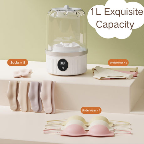 White portable mini washing machine, suitable for underwear, socks, baby clothes - rechargeable cordless compact washing machine, suitable for small loads, travel and dormitory use - USB rechargeable home/apartment washing machine