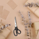 Gray multi-purpose scissors with an 8-inch ergonomic and comfortable grip, ultra-sharp stainless steel blades, heavy-duty sewing scissors suitable for crafts, office sewing, home and school use.