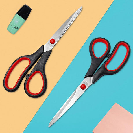 Gray multi-purpose scissors with an 8-inch ergonomic and comfortable grip, ultra-sharp stainless steel blades, heavy-duty sewing scissors suitable for crafts, office sewing, home and school use.
