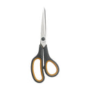 Orange multi-purpose scissors with an 8-inch ergonomic and comfortable grip, ultra-sharp stainless steel blades, heavy-duty sewing scissors suitable for crafts, office sewing, home and school use.