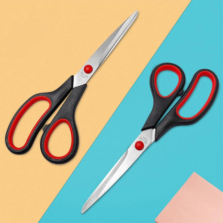 Orange multi-purpose scissors with an 8-inch ergonomic and comfortable grip, ultra-sharp stainless steel blades, heavy-duty sewing scissors suitable for crafts, office sewing, home and school use.