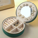 Green Small Portable Jewelry Box with Mirror for Travel, Luxury 3 Layers Jewelry Organizer Compact Case for Necklace Earring