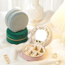Starlight Gray Small Portable Jewelry Box with Mirror for Travel, Luxury 3 Layers Jewelry Organizer Compact Case for Necklace Earring