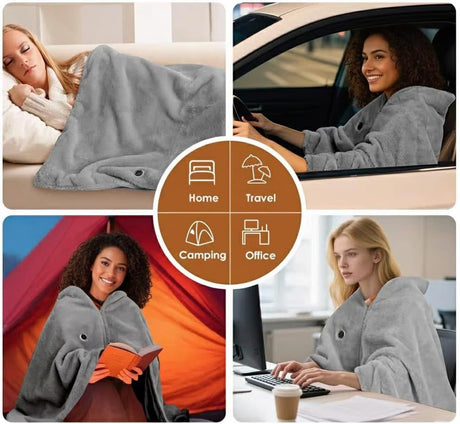 USB Power Supply Electric Heated Blanket Shawl Portable Wearable Heated Throw 3 Heat Levels Machine Washable Cozy 62x32 Inches,Apricot