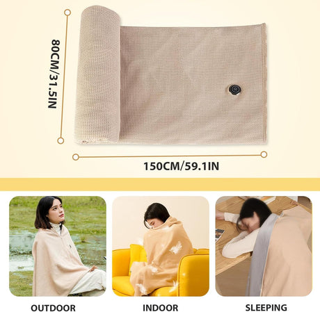 USB Power Supply Electric Heated Blanket Shawl Portable Wearable Heated Throw 3 Heat Levels Machine Washable Cozy 62x32 Inches,Green