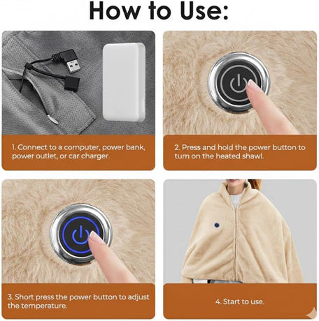 USB Power Supply Electric Heated Blanket Shawl Portable Wearable Heated Throw 3 Heat Levels Machine Washable Cozy 62x32 Inches,Red