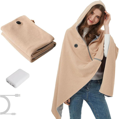 USB Power Supply Electric Heated Blanket Shawl Portable Wearable Heated Throw 3 Heat Levels Machine Washable Cozy 62x32 Inches,Red