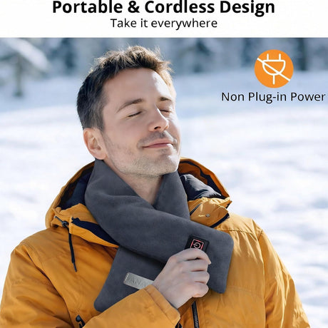 Heated Scarf for Women & Men, Rechargeable Neck Heating Wrap with 3 Heat Settings, Portable Electric Neck Warmer, Fast Heating for Office, Outdoor Winter Warm Gift,Grey
