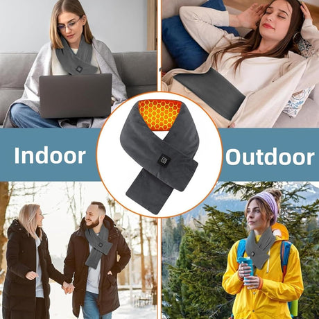 Heated Scarf for Women & Men, Rechargeable Neck Heating Wrap with 3 Heat Settings, Portable Electric Neck Warmer, Fast Heating for Office, Outdoor Winter Warm Gift,Red