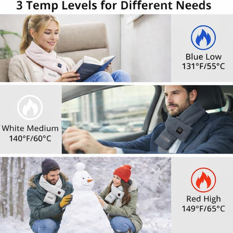 Heated Scarf for Women & Men, Rechargeable Neck Heating Wrap with 3 Heat Settings, Portable Electric Neck Warmer, Fast Heating for Office, Outdoor Winter Warm Gift,Red