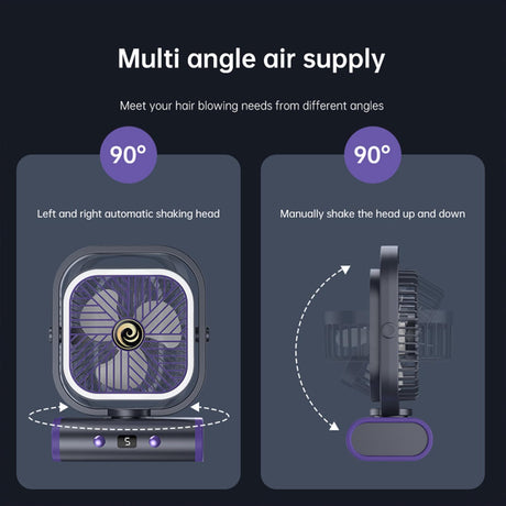 Grey USB Desk Fan, 5 Speeds Quiet Table Fan with 90° Oscillation, Plug-in Small Desktop Fan with Night Light for Bedroom, Home Office