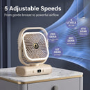White USB Desk Fan with 2400mAh Rechargeable Battery, 5 Speeds Quiet Table Fan, 90° Oscillation, Small Desktop Fan with Night Light