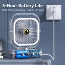 White USB Desk Fan with 2400mAh Rechargeable Battery, 5 Speeds Quiet Table Fan, 90° Oscillation, Small Desktop Fan with Night Light