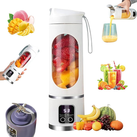 Digital Display Juicer-Smart LED Display, Diet-Friendly Portable Multimode Blender Personal Electric USB 500ML Portable juicer Shakes and Smoothies Blender Small Blenders Mixing,White