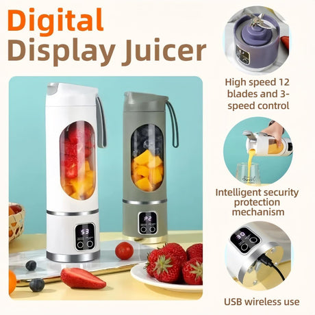 Digital Display Juicer-Smart LED Display, Diet-Friendly Portable Multimode Blender Personal Electric USB 500ML Portable juicer Shakes and Smoothies Blender Small Blenders Mixing,Green