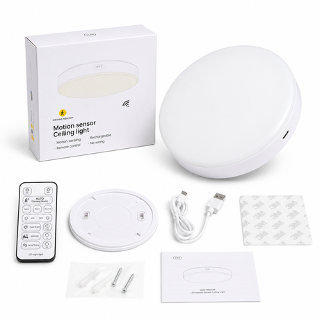 Rechargeable Motion Sensor Ceiling Light, 10000mAh Battery Operated LED Ceiling Light with Remote, Wireless Stick On Closet Light, 3 Color Dimmable Flush Mount Light, USB-C, for Hallway Stairway