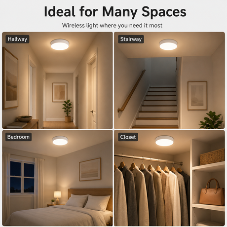 Rechargeable Motion Sensor Ceiling Light, 10000mAh Battery Operated LED Ceiling Light with Remote, Wireless Stick On Closet Light, 3 Color Dimmable Flush Mount Light, USB-C, for Hallway Stairway