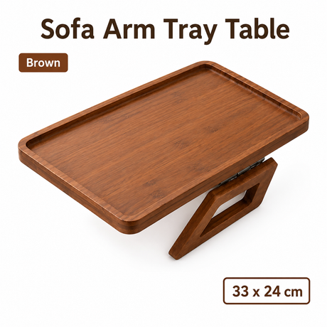 Bamboo Sofa Arm Tray Table, Clip-On Couch Armrest Table for Recliners and Armchairs, TV Dinner, Drink, Snack and Remote Holder, Walnut Brown Rectangular, 13 x 9.4 Inch